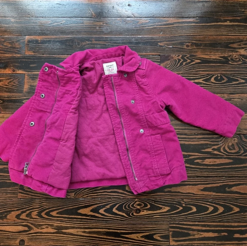 Old Navy Baby Girls Fuchsia Pink Double Breasted Peacoat Jacket Size 18-24 Month